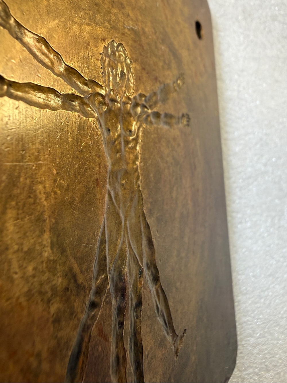 Vintage Heavy Brass PRINTING PLATE with carved Da Vinci Vitruvian Man 4” x 4" - Picture 2 of 9